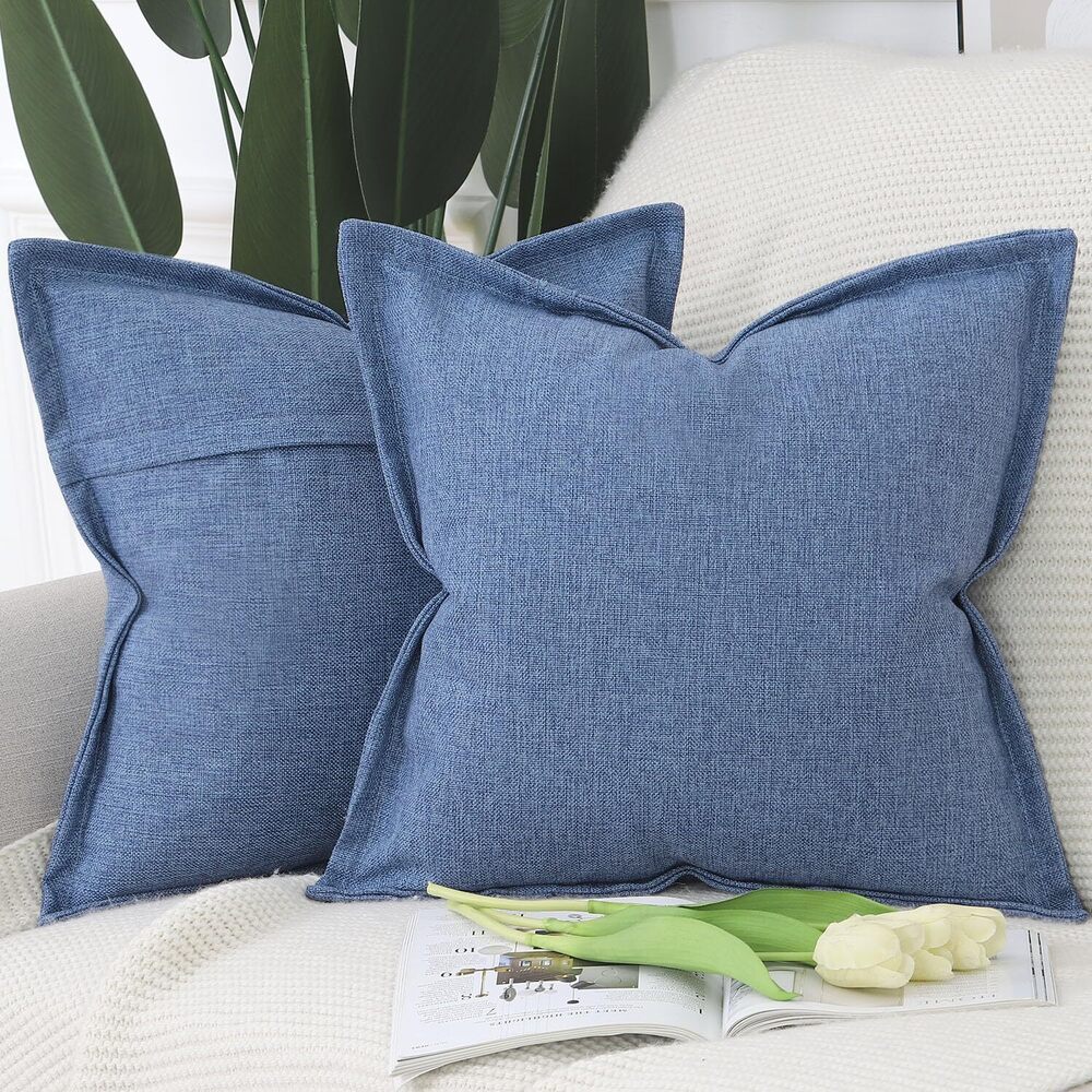 8566 Set of 2 Linen Throw Pillow Covers with Broad Edge Soft Boho